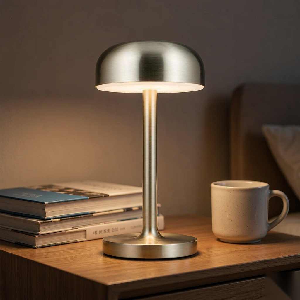 Lumen Portable Table Lamp — Cordless, Brushed Champagne