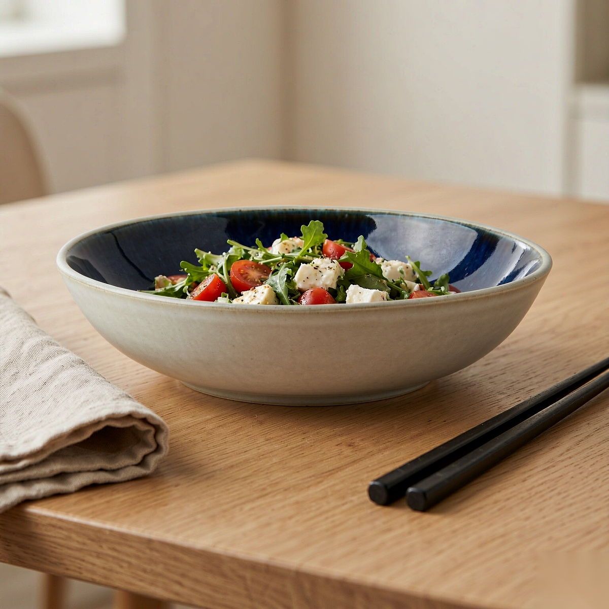 Nara Serving Bowl — Oatmeal & Indigo (24 cm)