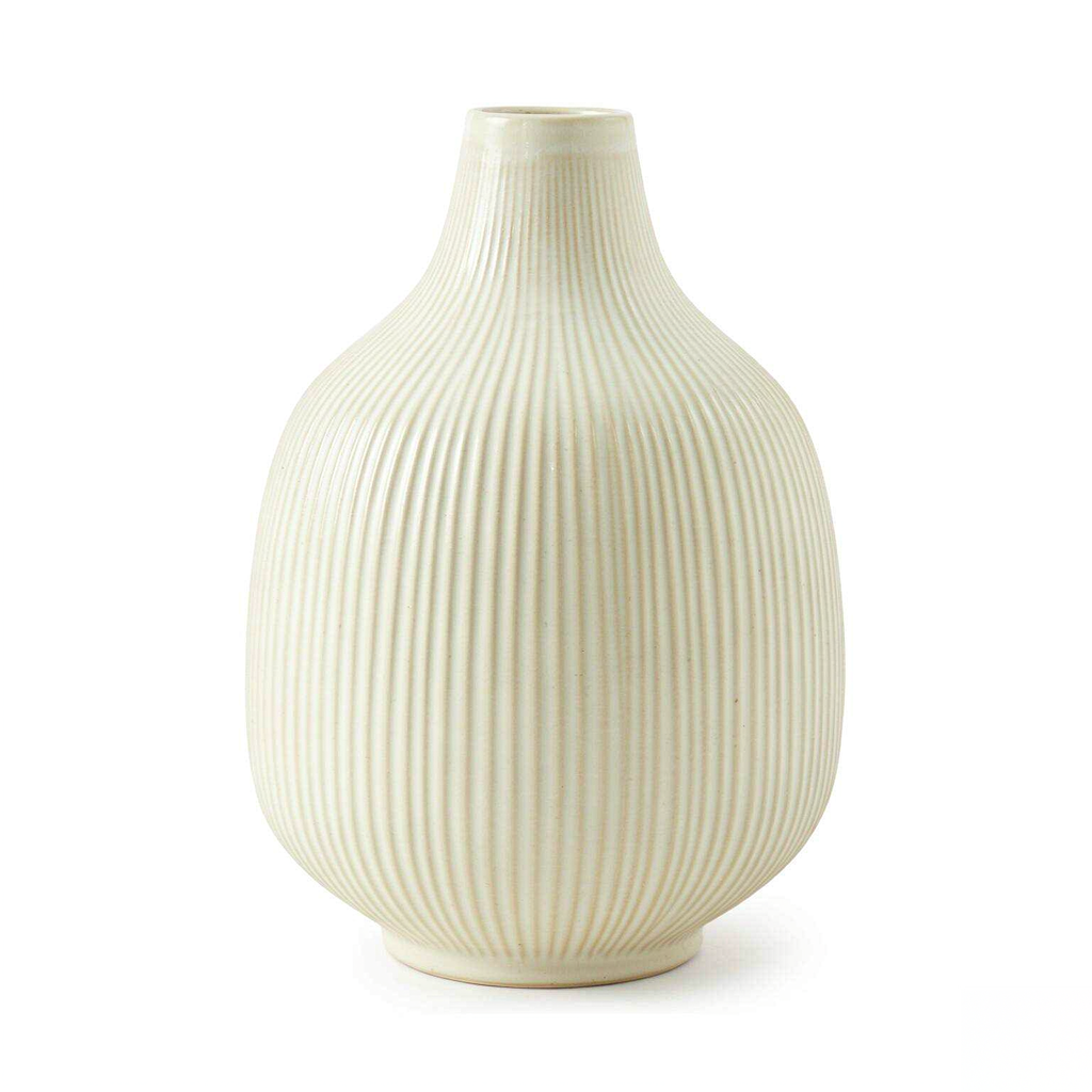 Ora Stoneware Vase — Ribbed Cream (22 cm)